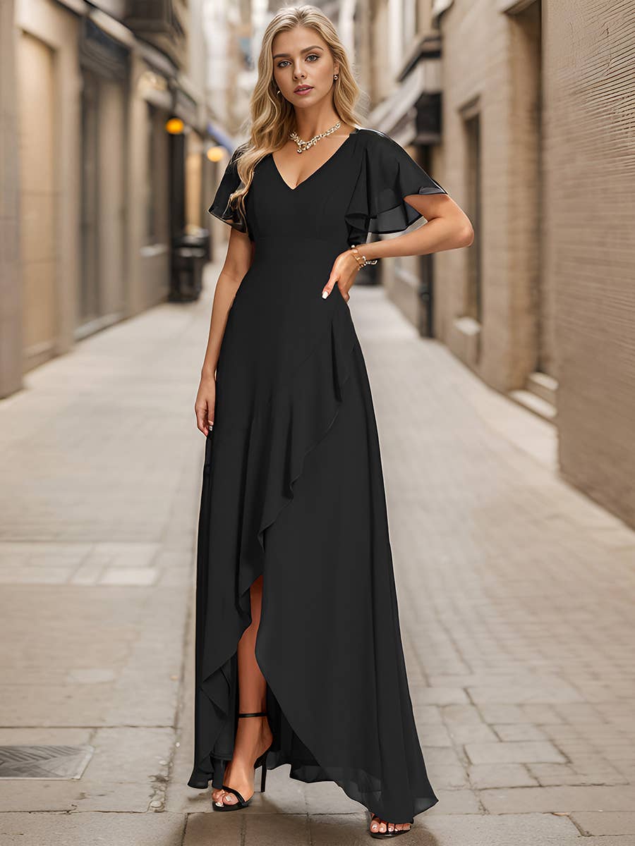 Ever-Pretty – wholesale Klänning - Dam – Klänning för brudtärnor i chiffong med V-ringning och hög-låg volanger56