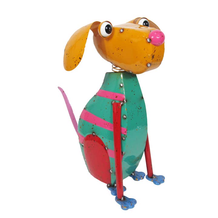 Enameled Metal Orange Headed Dog Statue for wholesale by Continental Art Center