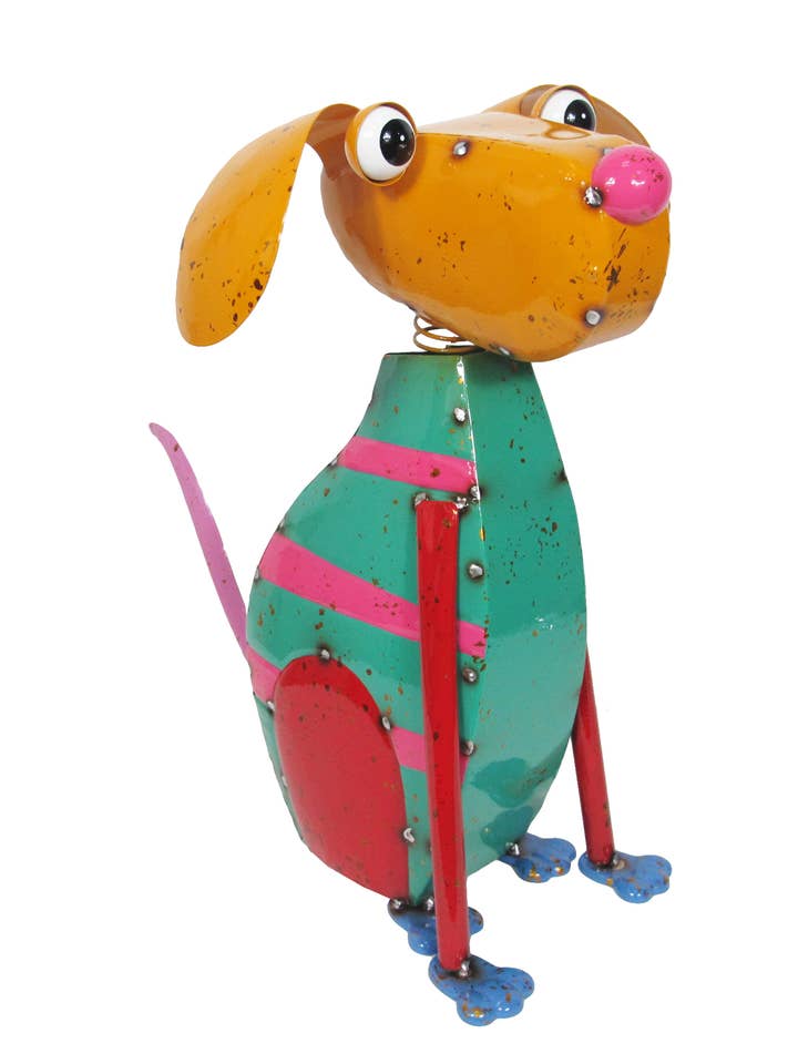 Statue de chien à tête orange en métal émaillé pour la vente par Continental Art Center