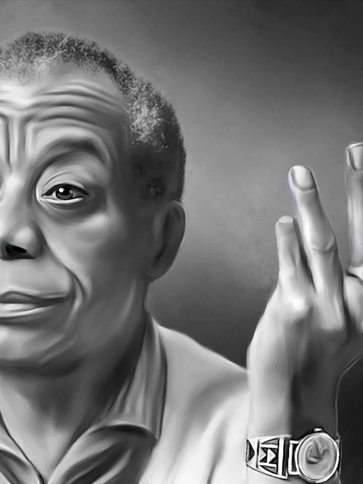 James Baldwin Digital Oil Style Painting by Wayne Flint for wholesale by Wayne Flint Digital Portraits