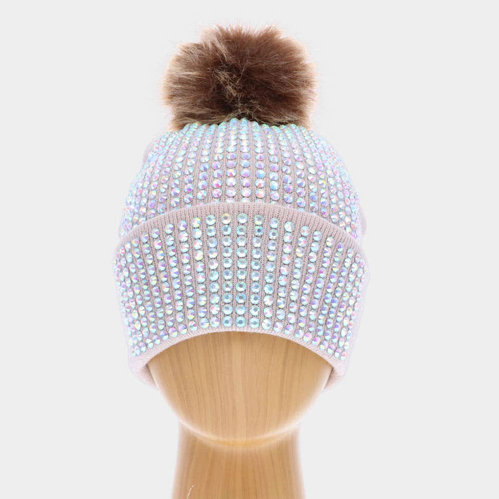 Sensibling Corp. - Wholesale Beanie - Women's - Double Layer Bedazzled Cuffed Pom Pom Beanie Hat 2