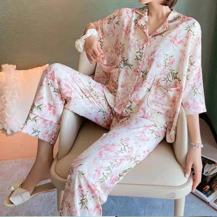 DrifWoo - Wholesale Lounge romper – Women's - Floral Satin Pajama Set – Premium Ice Silk Feel with Pockets7