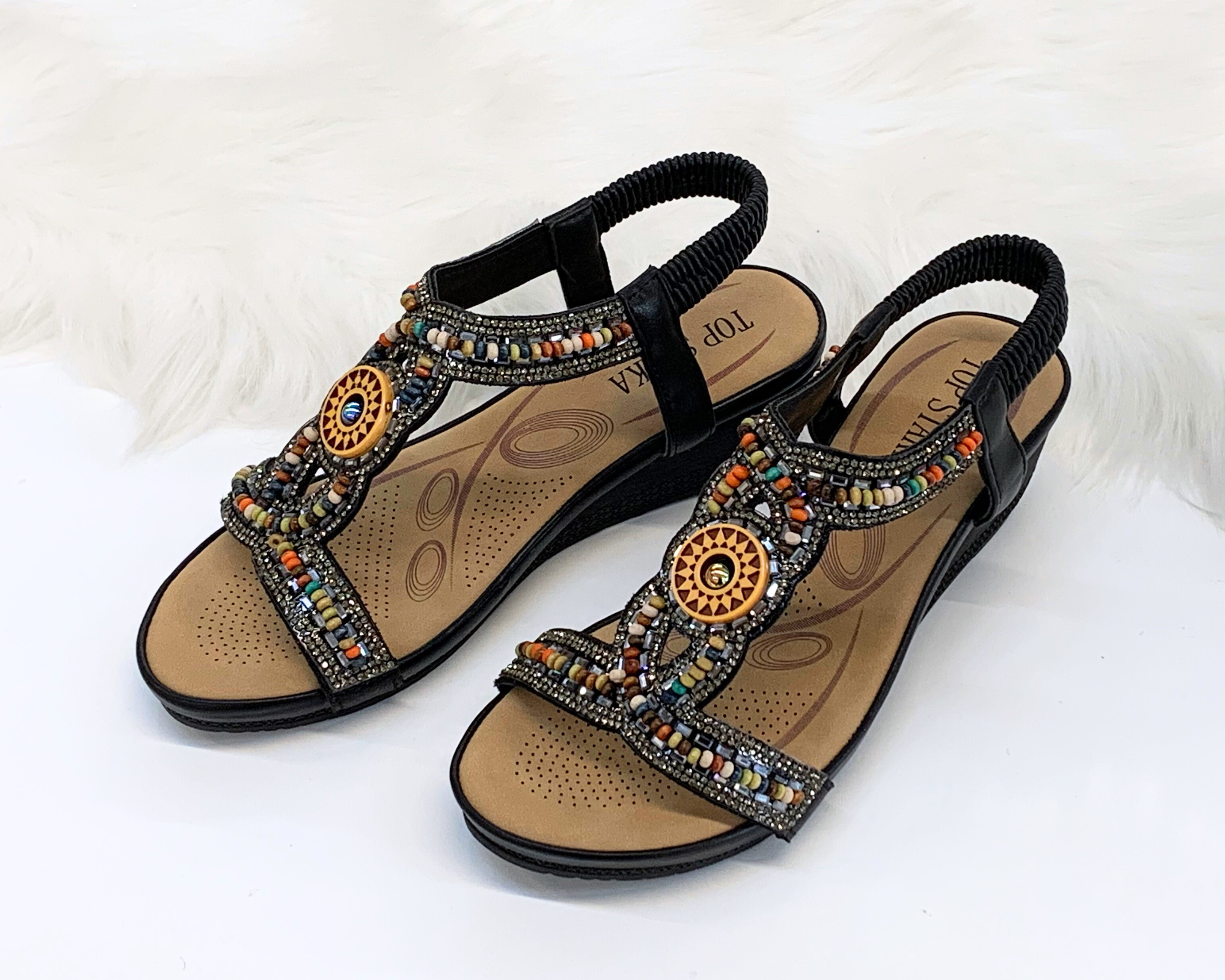 Top Staka – Großhandel Sandalen – Damen – Top Staka Damen Sandalen mit Perlen, elastisch, Slingback, flach13