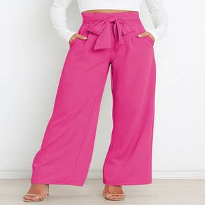 Pink Wide Leg Pants High Rise Paperbag