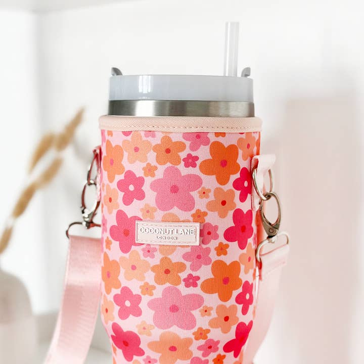 Coconut Lane – wholesale Isolerade dryckesvaror – Bärfodral för Tumbler - rosa och orange blomma2
