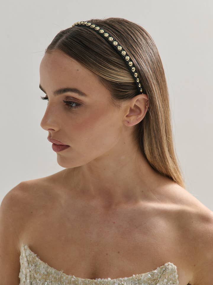 Elaine Stud Skinny Headband in Black for wholesale by Angels Whisper Accessories