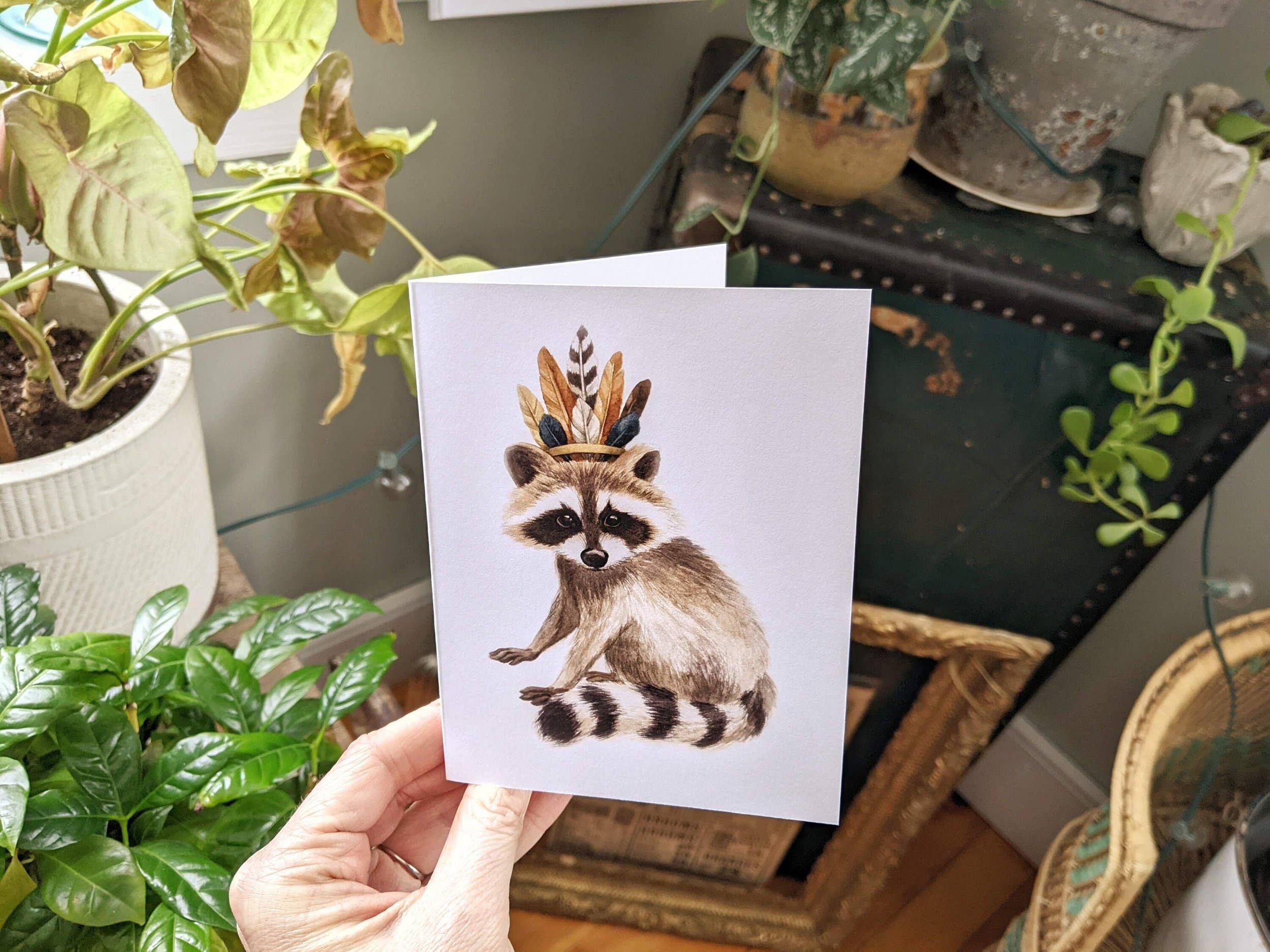ALICIA'S INFINITY - Wholesale Everyday Greeting Card - Raccoon With Feather Crown Notecard