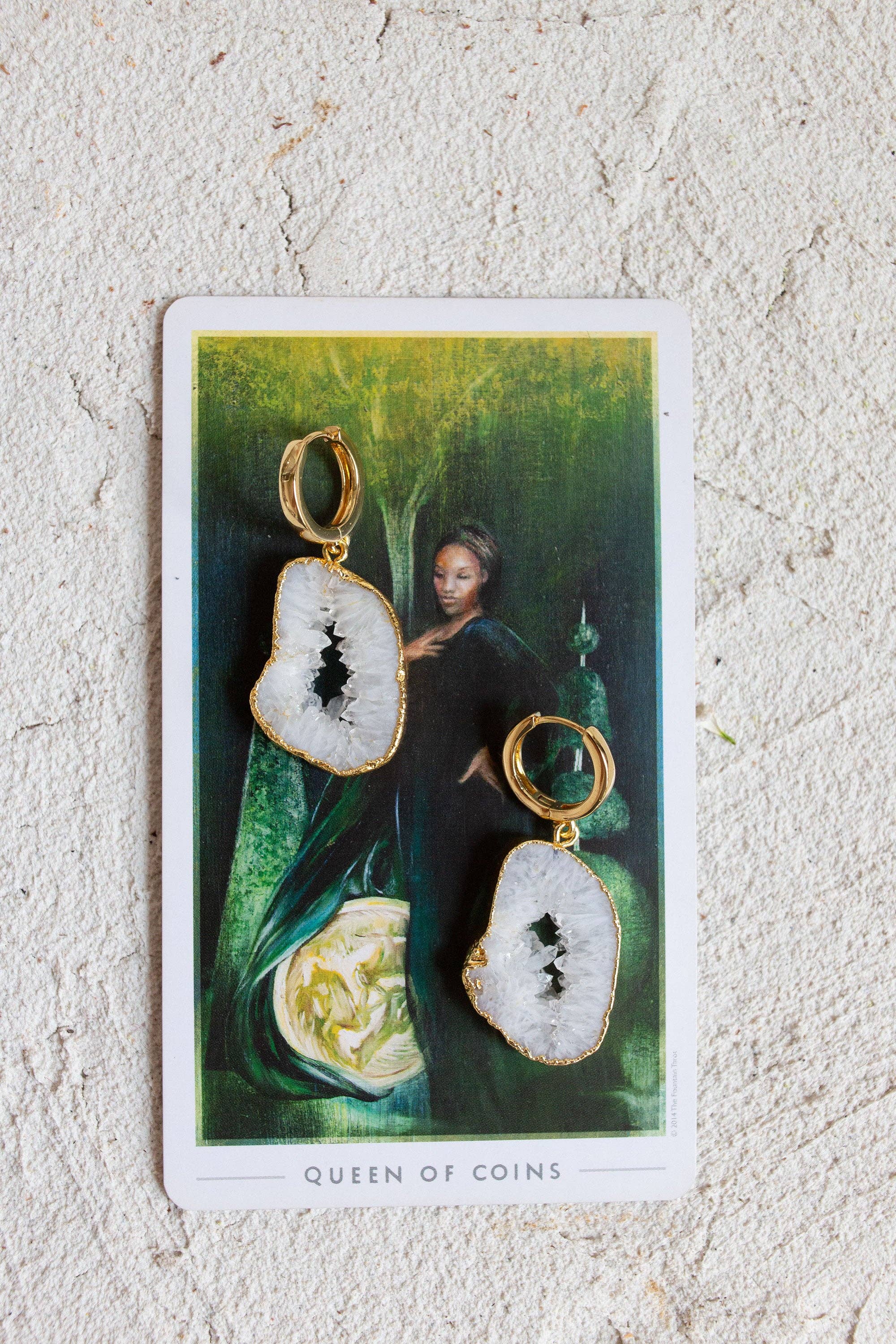 Bohemian and Bouj - Wholesale Huggie Earrings - The World Huggies | 18k Gold-Plated + Geode Earrings2