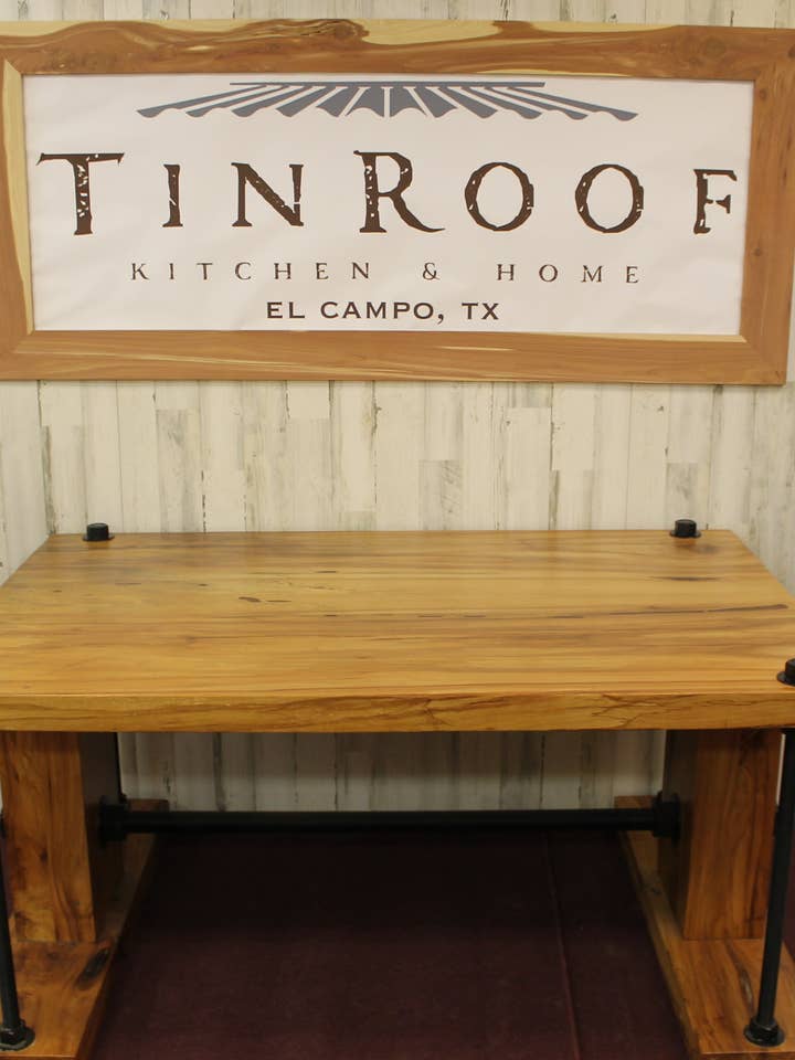Pecan Threaded Rod Desk for wholesale by Tin Roof Kitchen & Home