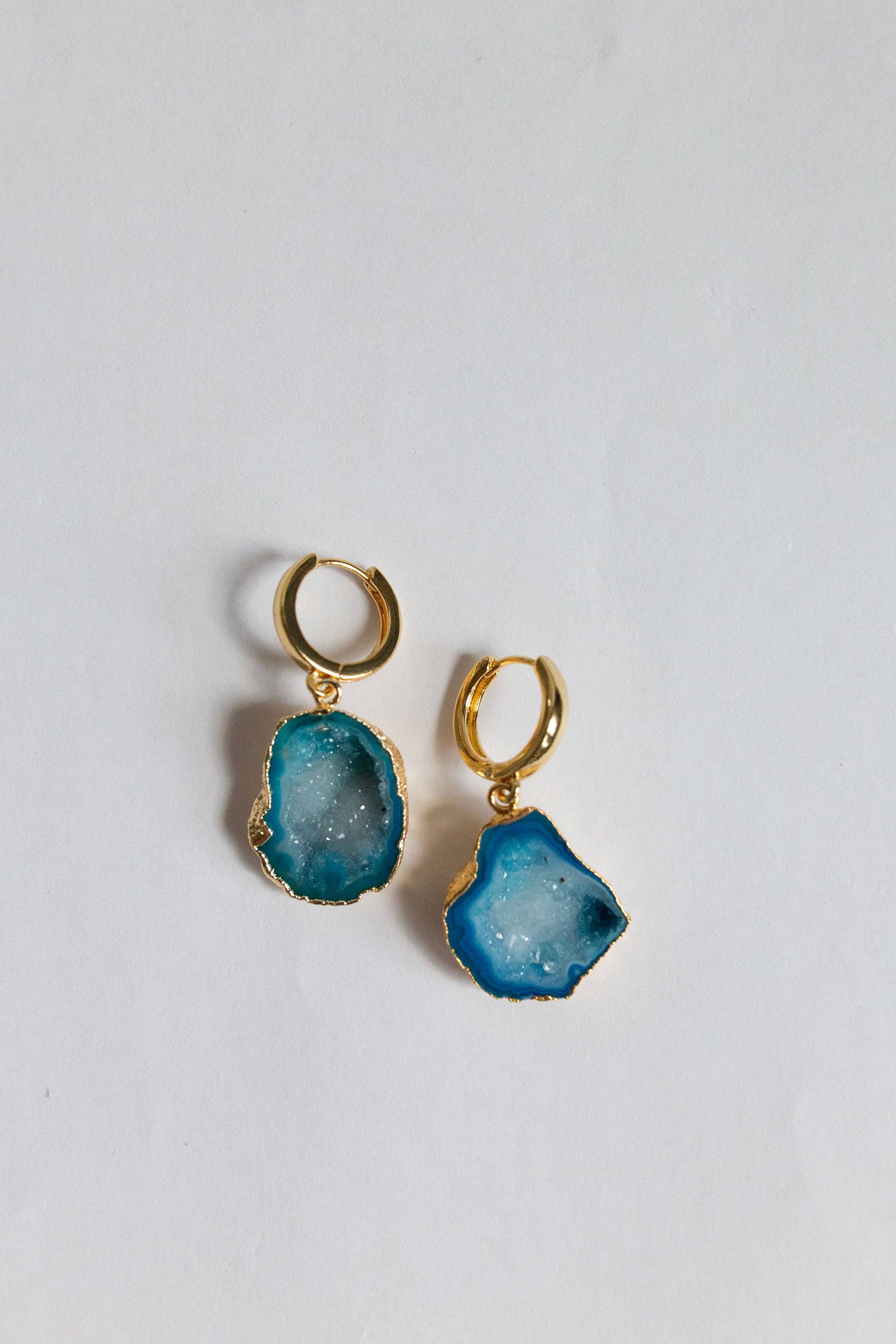 Bohemian and Bouj - Wholesale Huggie Earrings - The World Huggies | 18k Gold-Plated + Geode Earrings0