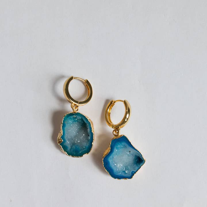Bohemian and Bouj - Wholesale Huggie Earrings - The World Huggies | 18k Gold-Plated + Geode Earrings
