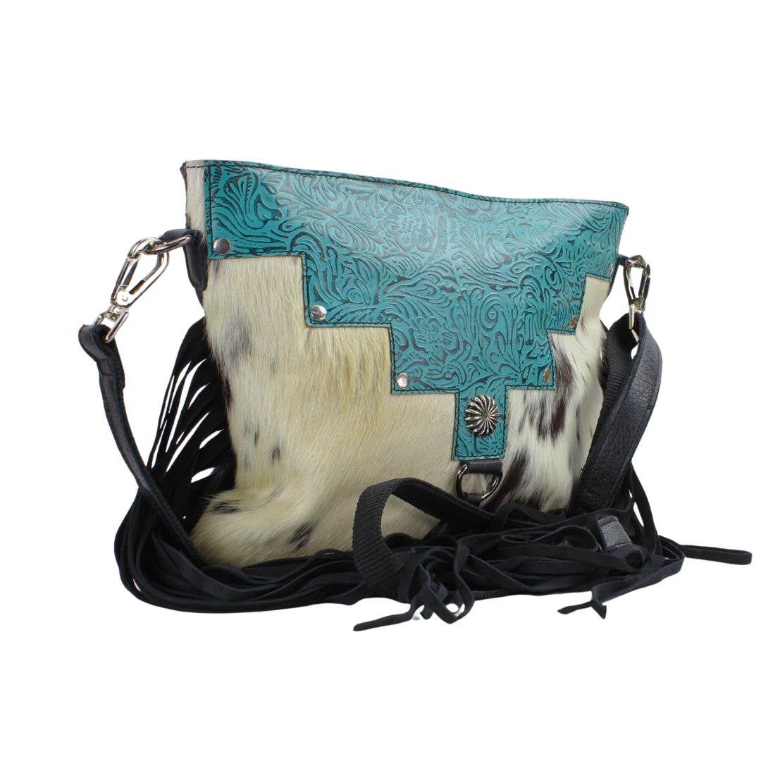 Leather Impressions Inc - Wholesale Crossbody Bag - Women's - AB Tooled Fringe HOH Zip Top Crossbody Bag #AB 24018
