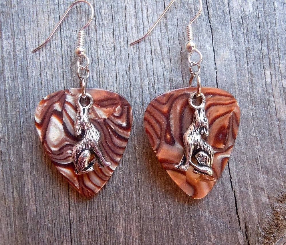 Simply Raevyn - Wholesale Dangle Earrings - Wolf Charm Guitar Pick Earrings4