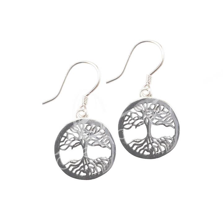 Oceanic Linkways Inc - Wholesale Dangle Earrings - (PAIR)STERLING SILVER - EARRINGS TREE OF LIFE 0.5"DIA