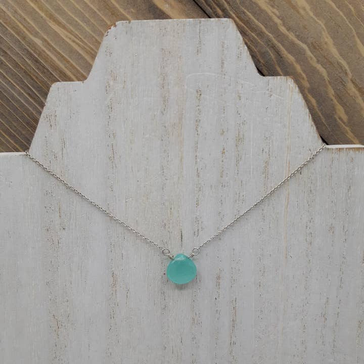 Blue Chalcedony Center Bead Necklace on Sterling Silver for wholesale by Tela Bella Jewelry