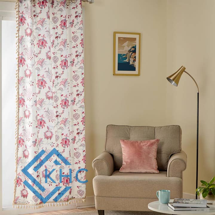 KHC - Vendita all'ingrosso Tende - Tenda floreale rosa indiana fatta a mano 100% cotone