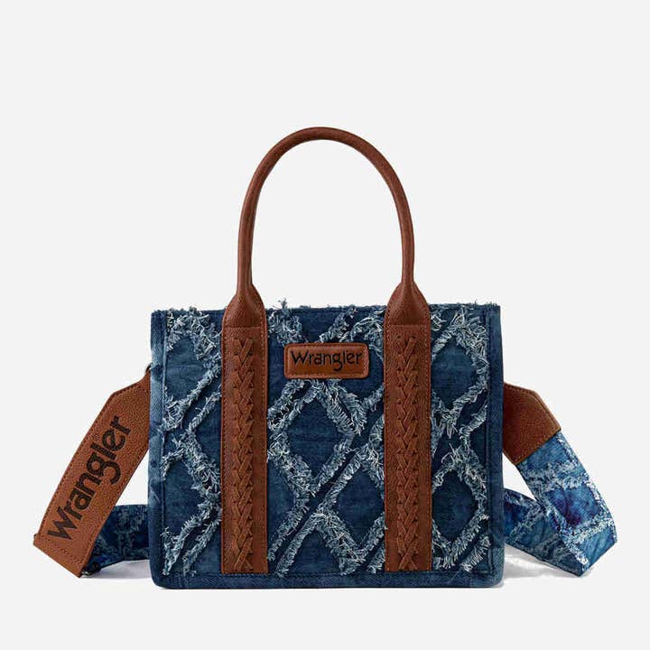 Wrangler Denim Frayed Fringe Crossbody Canvas Tote and other Purchase Wholesale canvas and leather bags. Free Returns & Net 60 Terms on Faire trending on Faire.