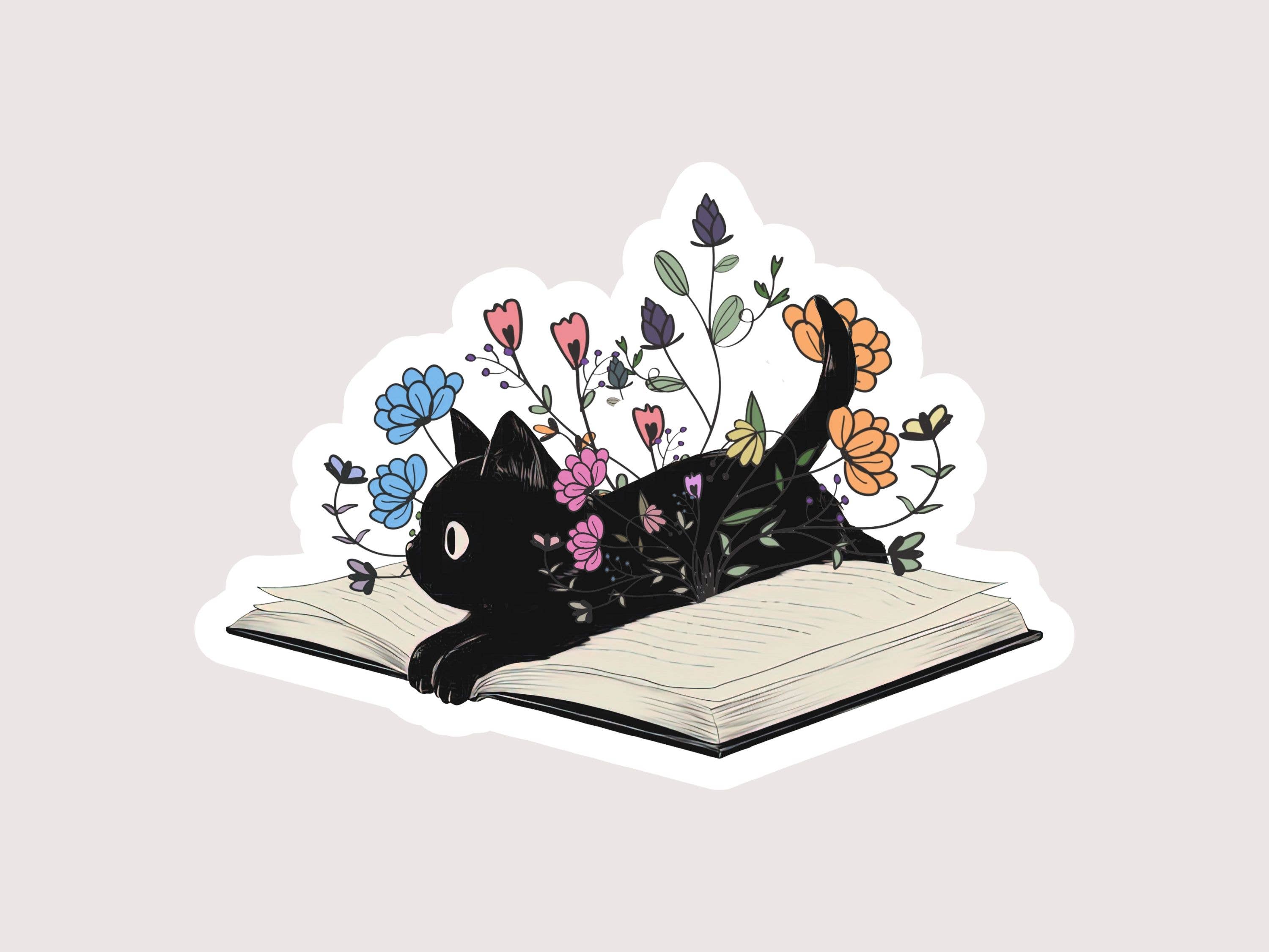 The Corner Shop - Wholesale Sticker - Floral Black Cat with Book Sticker2