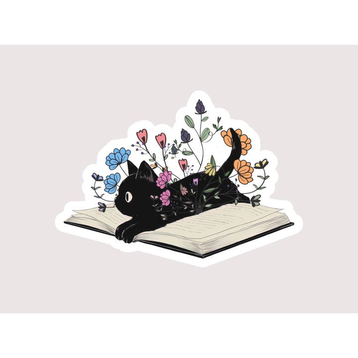 The Corner Shop - Wholesale Sticker - Floral Black Cat with Book Sticker2