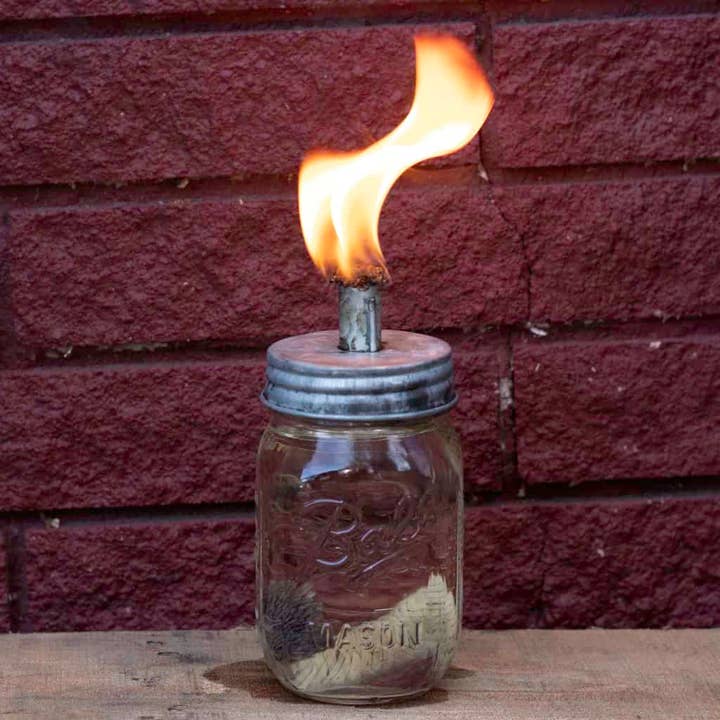 Mason Jar Lifestyle - Wholesale Lantern - Tiki Torch Oil Lamp Lid in Galvanized Metal for Mason Jars3