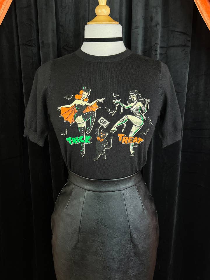 Spooky Stomp short sleeve Sweater in Black for wholesale by Mischief Made