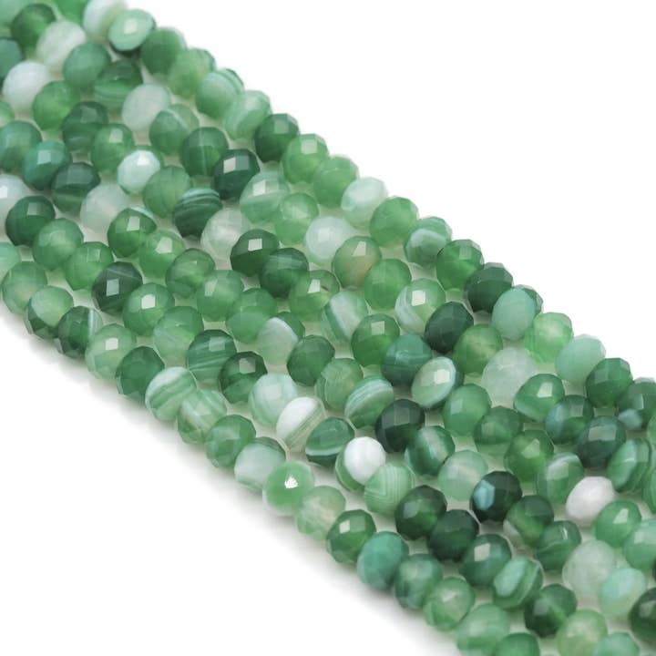 Perline Rondelle sfaccettate in agata verde naturale di qualità, 4 x 6 mm/5 x 8 mm, SKU #UA241 per la vendita all'ingrosso da parte di BestBeads&Beyond