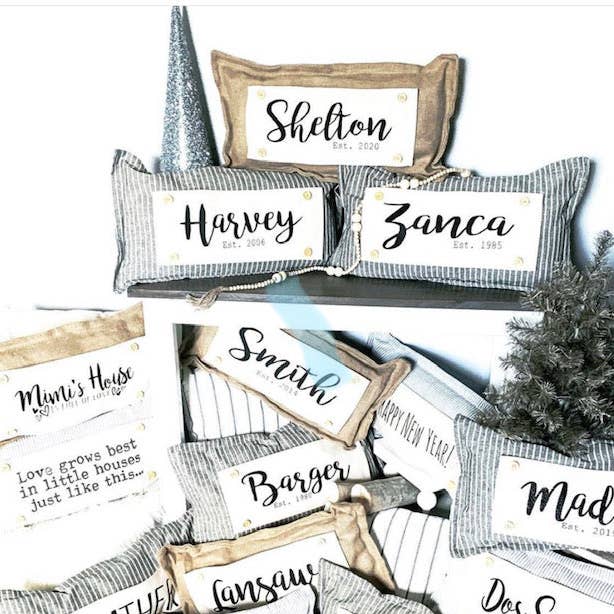 NEW! Custom WINTER Wedding Gift Bundle: 2 seasons + GINGHAM/BUFFALO CHECK pillow + custom last name panel: SNOWMAN SCARVES / XOXO / CUSTOM LAST NAME PANEL for wholesale by PillowPanels