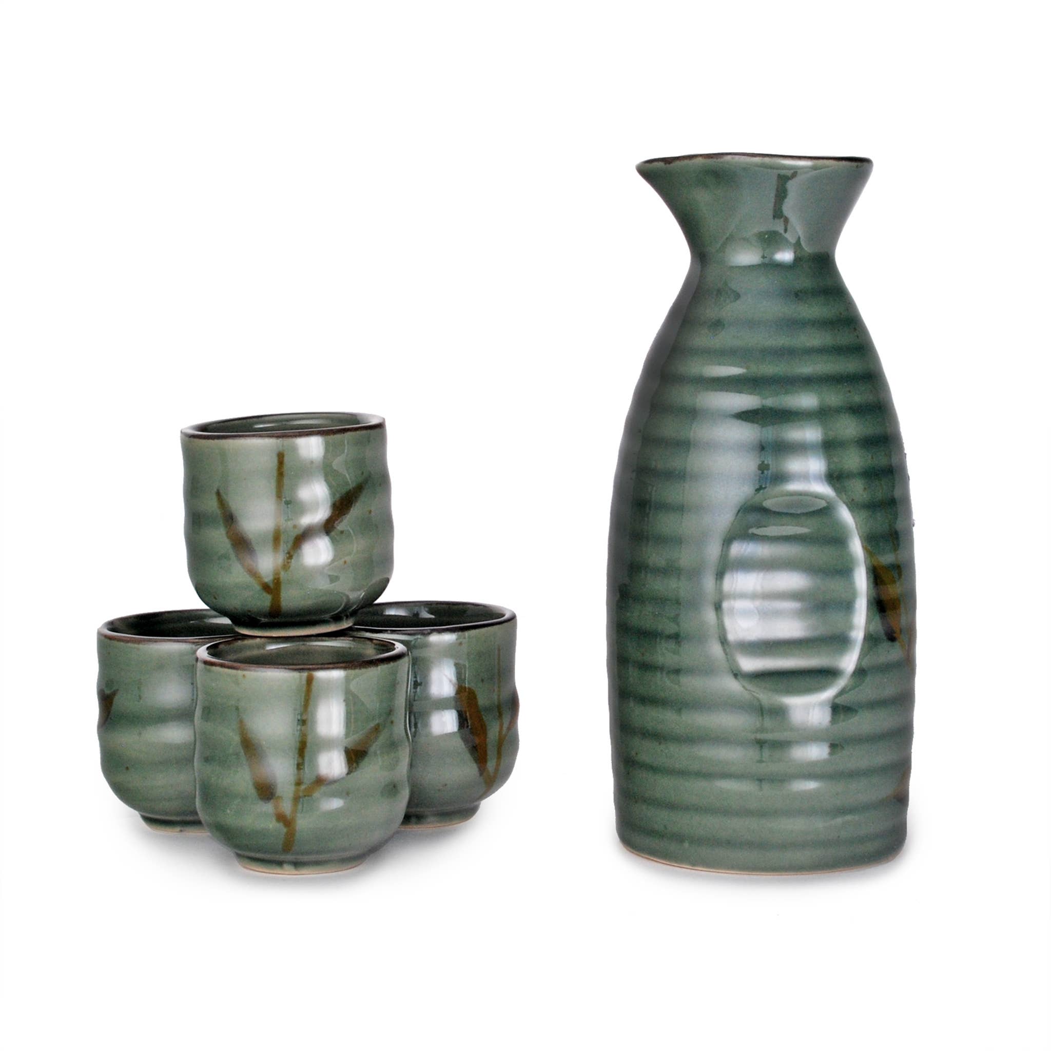 Fuji Merchandise Corporation - Wholesale Drinking Glass/Cup - SAKE SET – GREEN BAMBOO BRUSH DESIGN0