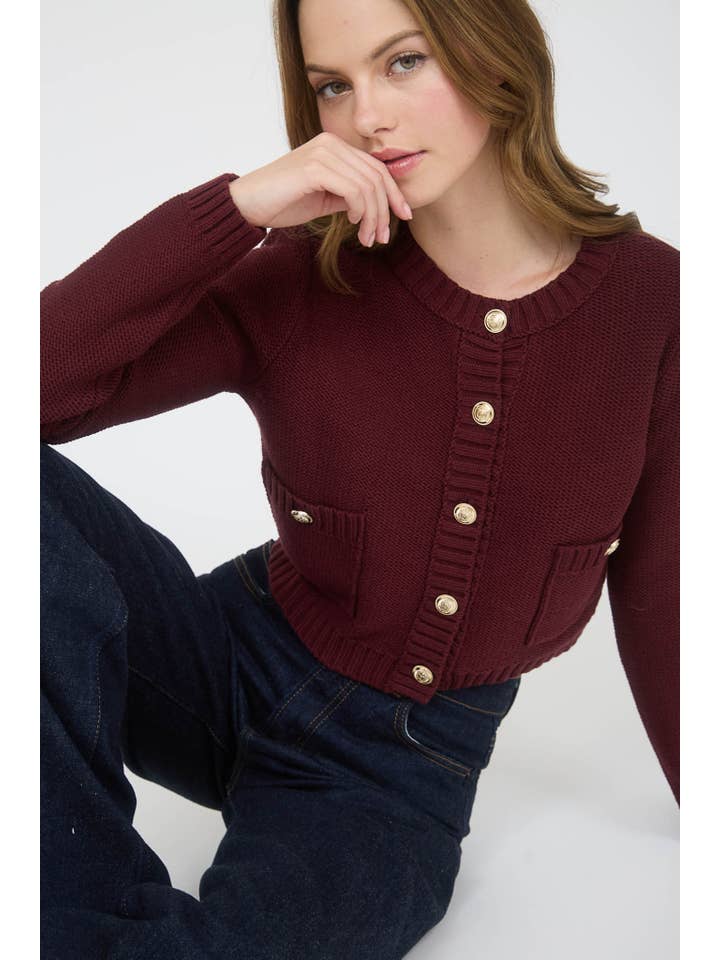 The Workshop Studio - Wholesale Cardigan - Women's - GOLD BUTTON RIBBED TRIM KNIT CARDIGAN SWEATER18