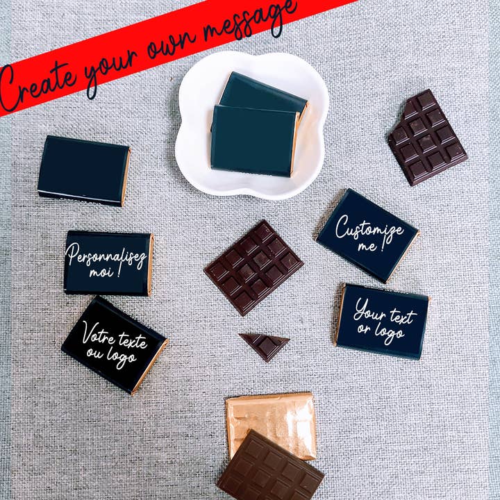 Les Moments Suspendus – Großhandel Schokoriegel – PERSONALISIERTE SCHOKOLADE - Erstellen Sie Ihre Nachricht und/oder Ihr Logo0
