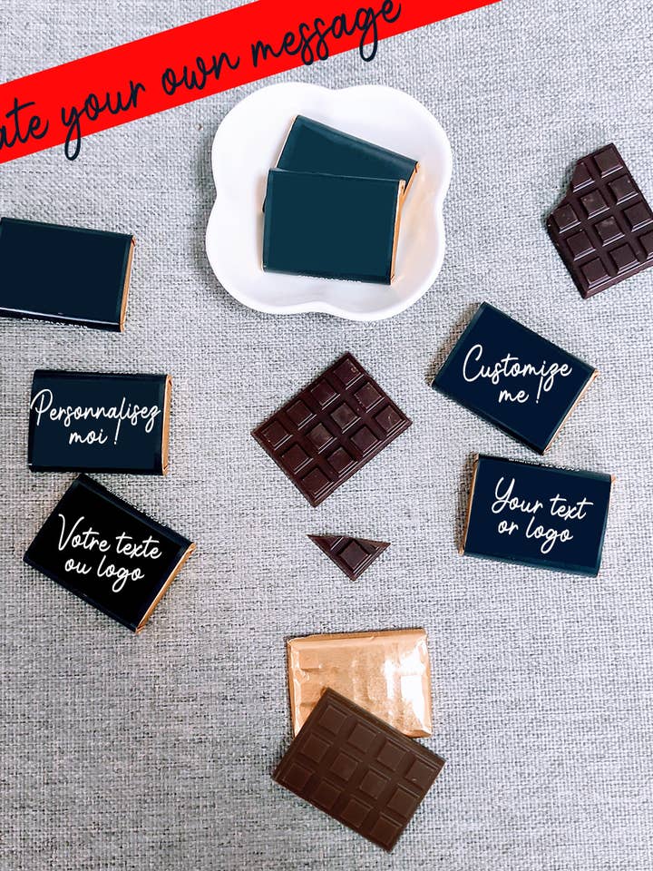 CHOCOLATE PERSONALIZADO - Crie a sua mensagem e/ou logotipo por atacado de Les Moments Suspendus