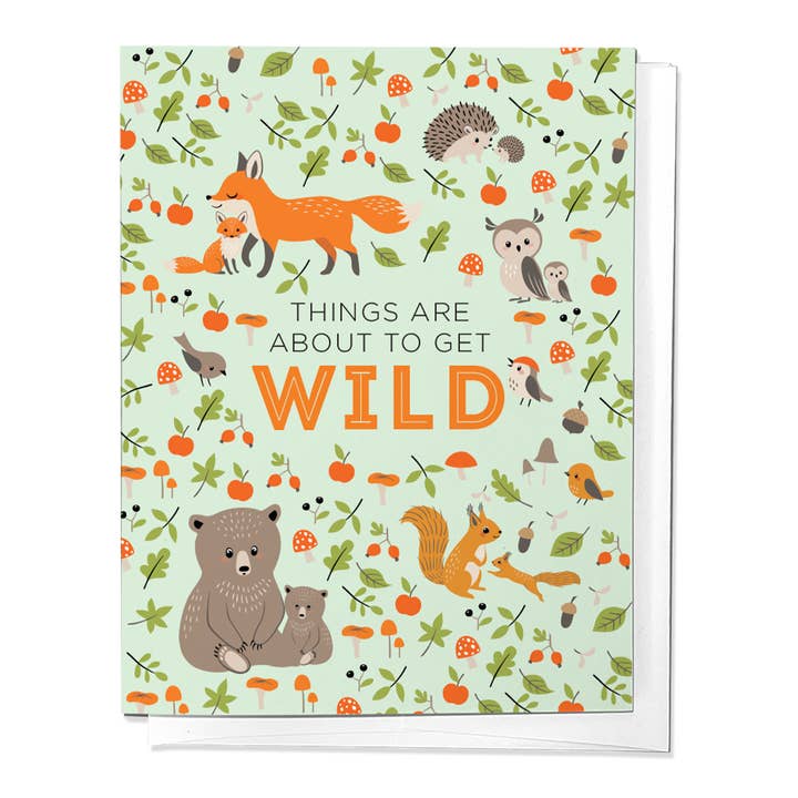 Ting er ved at få vildt nyfødt baby lykønskningskort for engroshandel hos Parcel Island