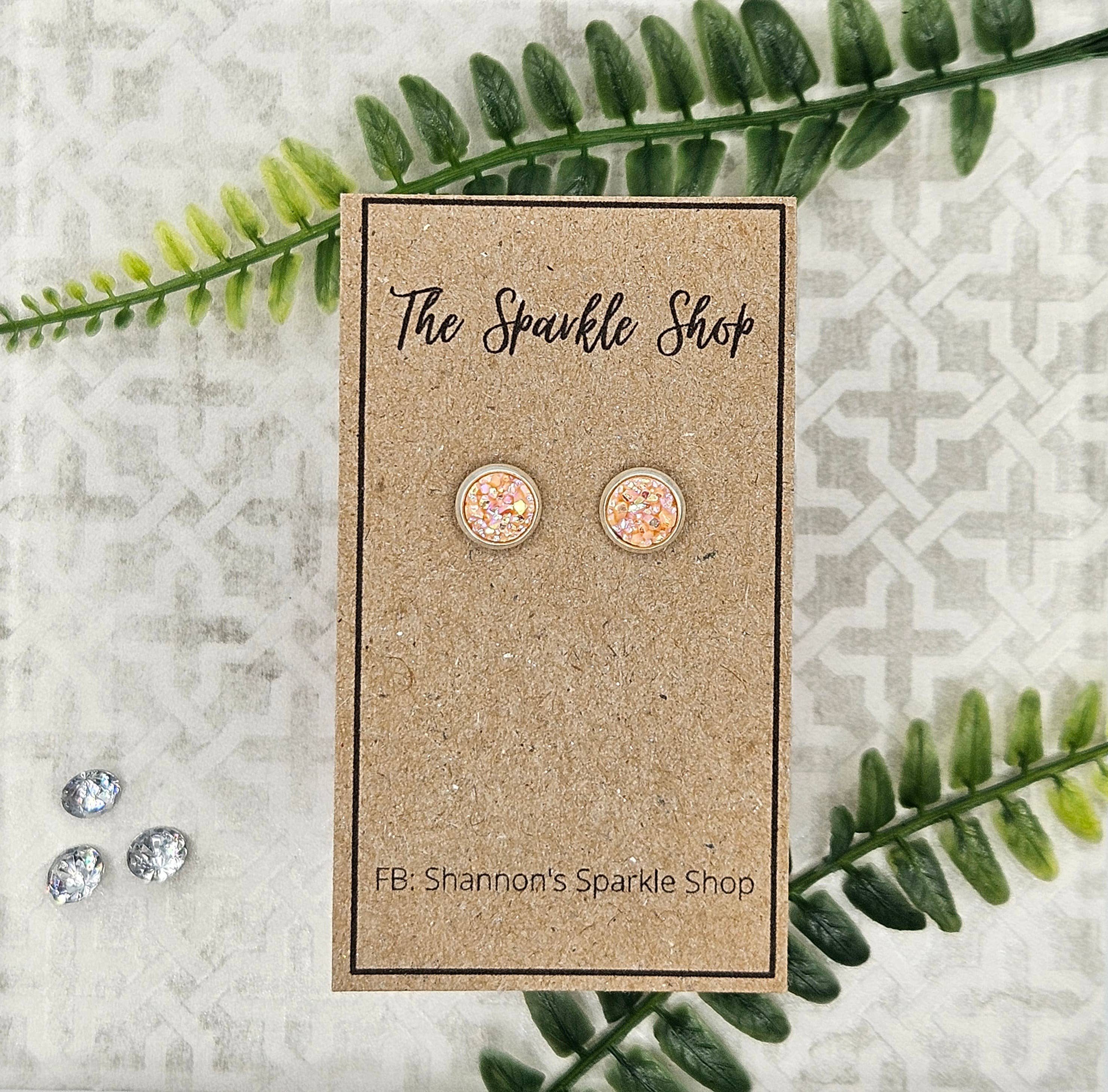 The Sparkle Shop - Wholesale Stud/Post Earrings - Druzy Stud Earrings (Handmade 8mm) - Perfectly Peach1
