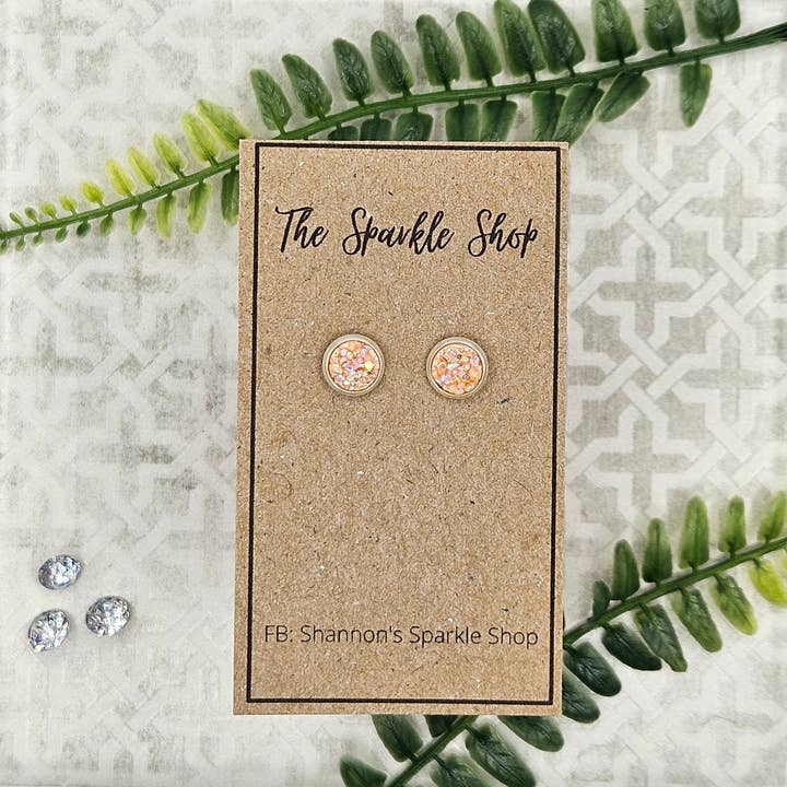 The Sparkle Shop - Wholesale Stud/Post Earrings - Druzy Stud Earrings (Handmade 8mm) - Perfectly Peach1