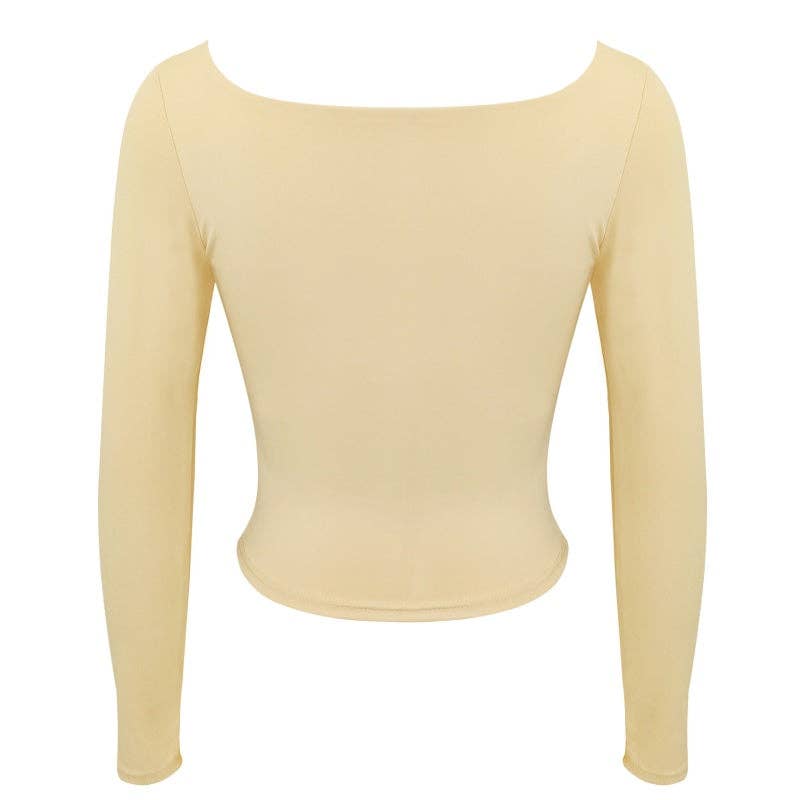 safistyle - Wholesale Knit Top - Women's - Square Neck Fitted Long Sleeve Top1