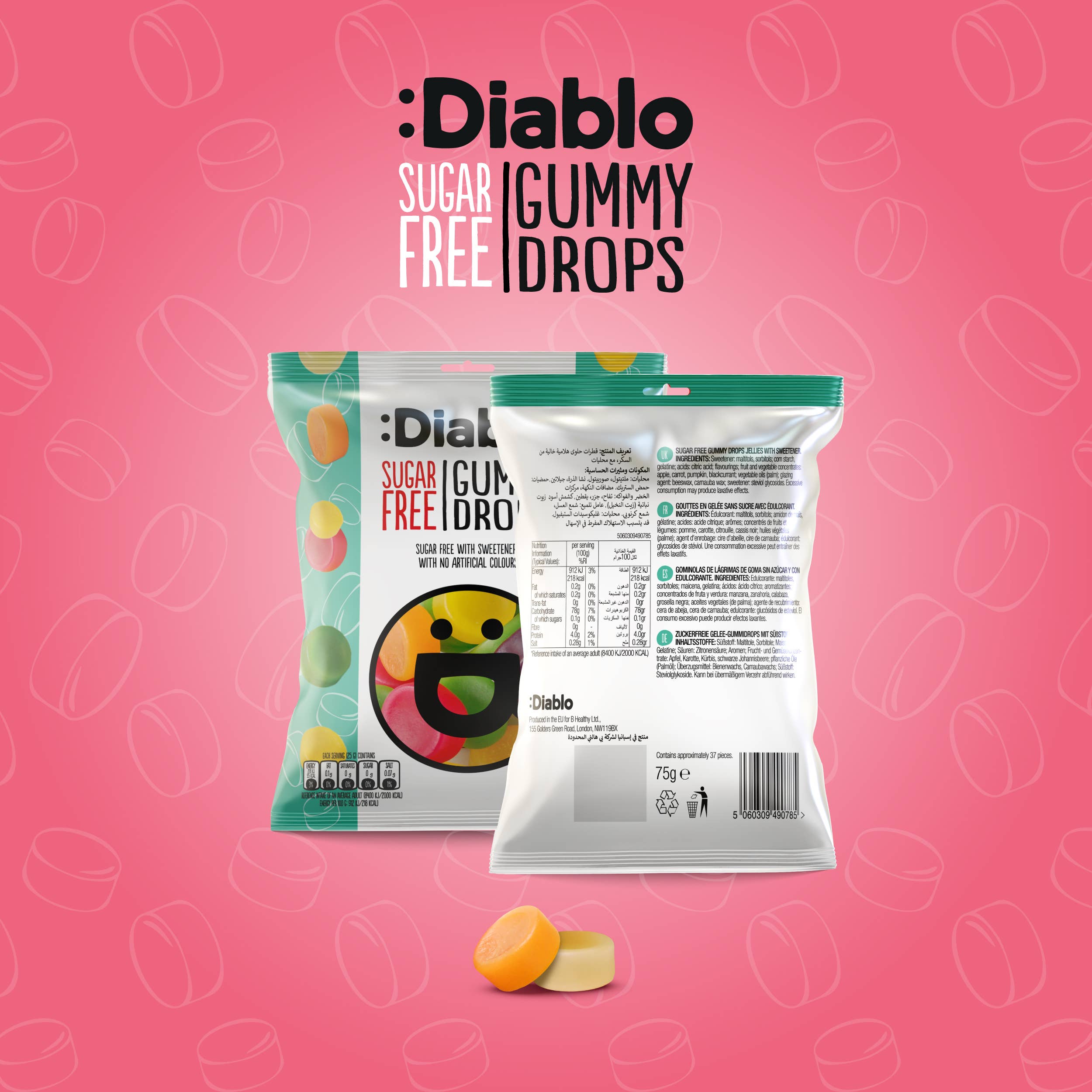 Diablo Sugar Free - Vente Bonbons gélifiés - Diablo bonbons gommeux sans sucre 75 g1