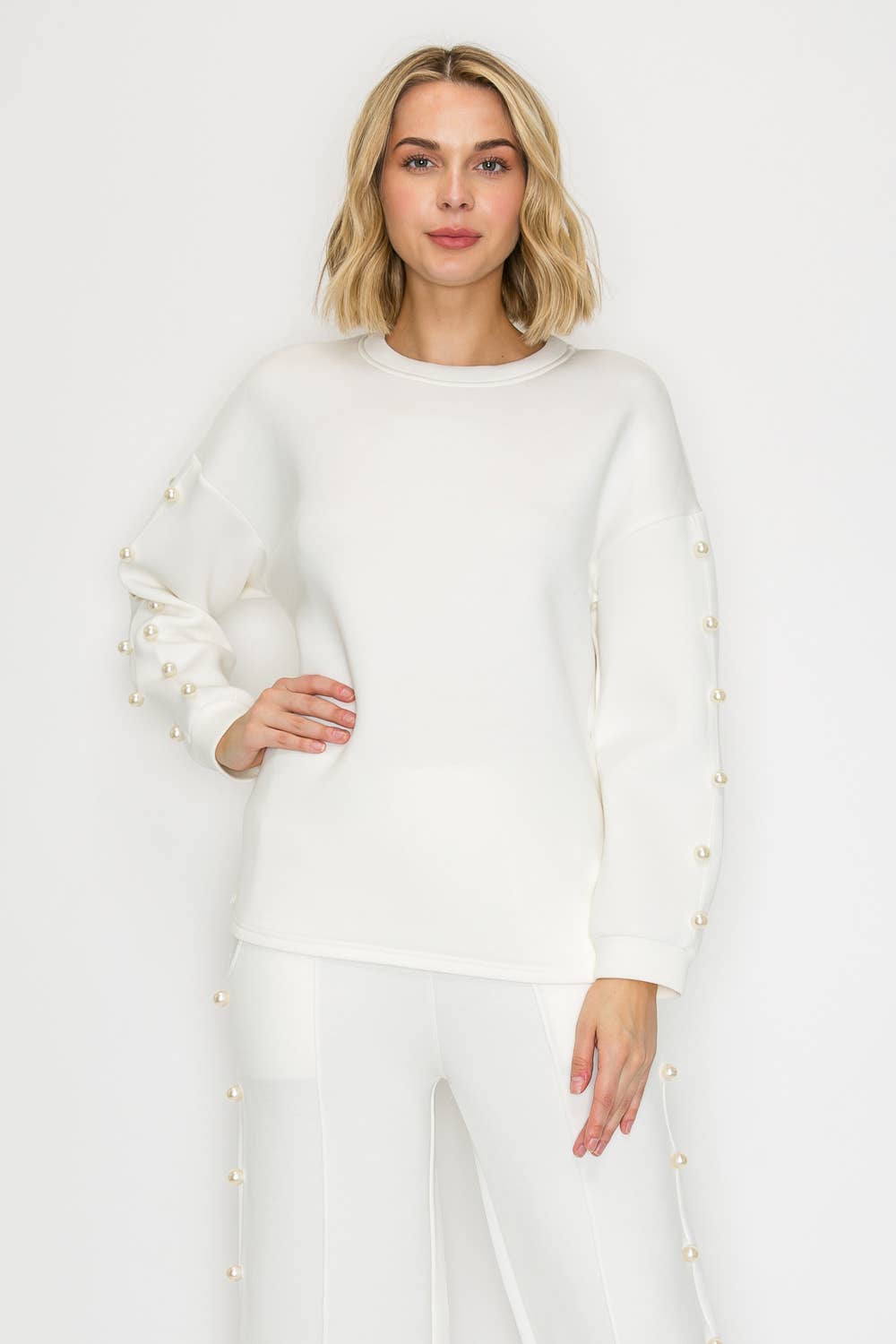 Joh Apparel - Venta al por mayor Jersey corto de punto - Mujer - Top de perlas Katri Stretch French Scuba9