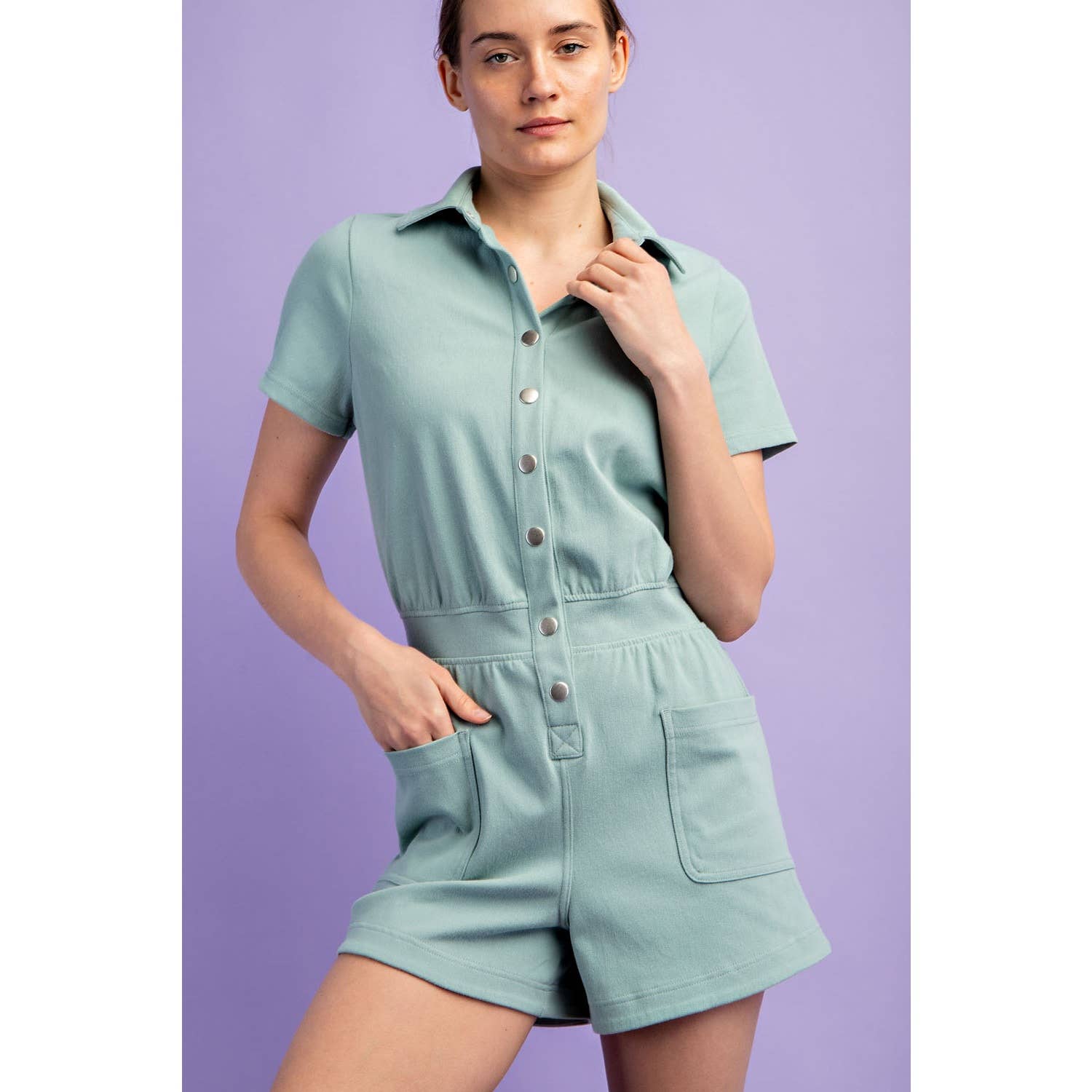 Rae Mode - Vendita all'ingrosso Tutina - Donna - TUTINA A MANICA CORTA IN TWILL DI COTONE ELASTICIZZATO0