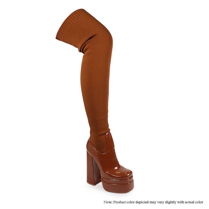 Liliana Shoes - Wholesale Sock Boots - Women's - ARI-22 SUPER STRETCHY THIGH PLATFORM HIGH SOCK BOOTS - BROW1