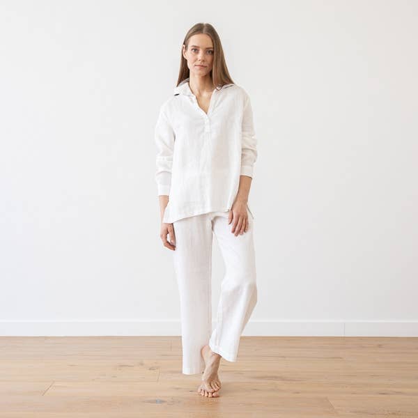 LinenMe - Wholesale Sleepwear Set - Women's - Linen Pyjama White Alma