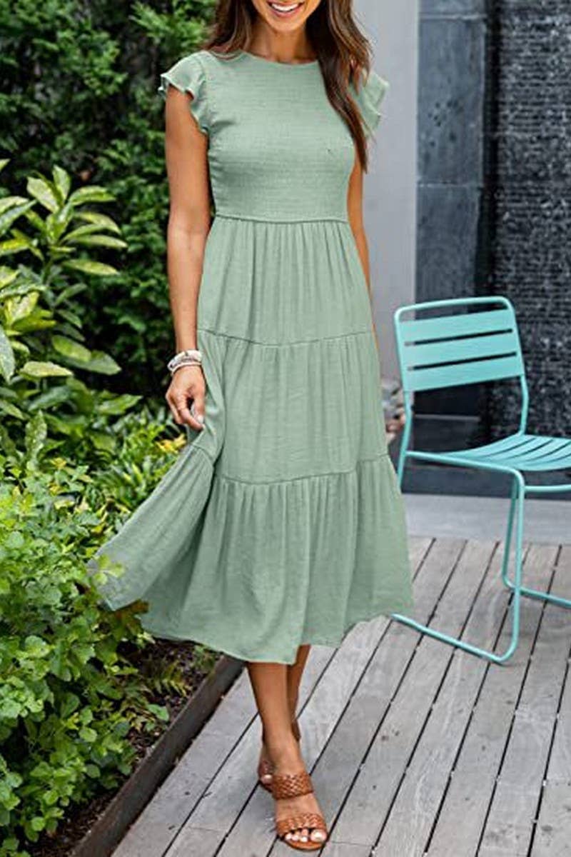 NINEXIS - Wholesale Dress - Women's - CWDMD2568_FLYING SLEEVE SHIRRED LAYERED SHORT SLEEVE DRESS12