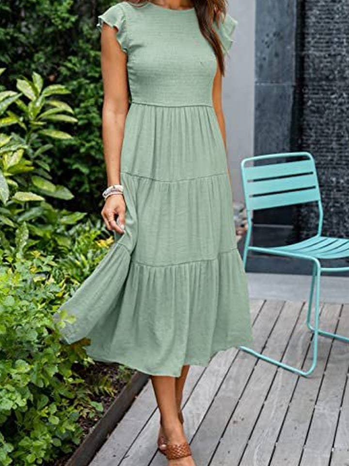 NINEXIS - Wholesale Dress - Women's - CWDMD2568_FLYING SLEEVE SHIRRED LAYERED SHORT SLEEVE DRESS12