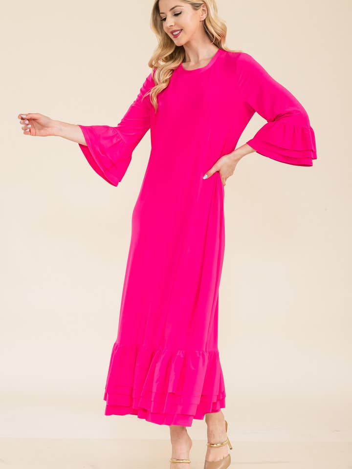 Celeste Clothing – Vestido - Mulher por atacado – VESTIDO MODESTO TAMANHO PLUS COM MANGAS DE SINO EM CAMADAS -CD438982