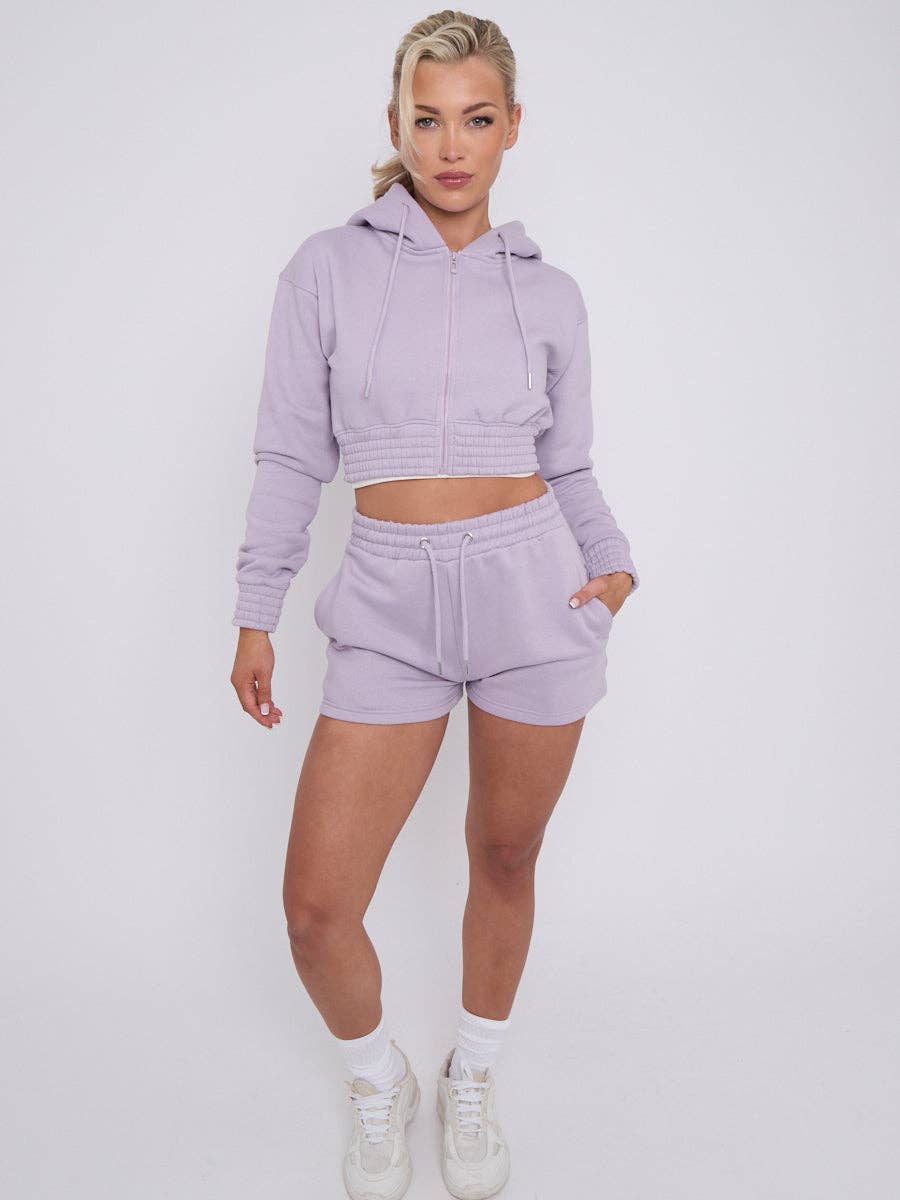 Stylewise Direct – wholesale Lounge set – Women's – Cropped Zip Up Hoodie & Shorts Fleece Co-ord3
