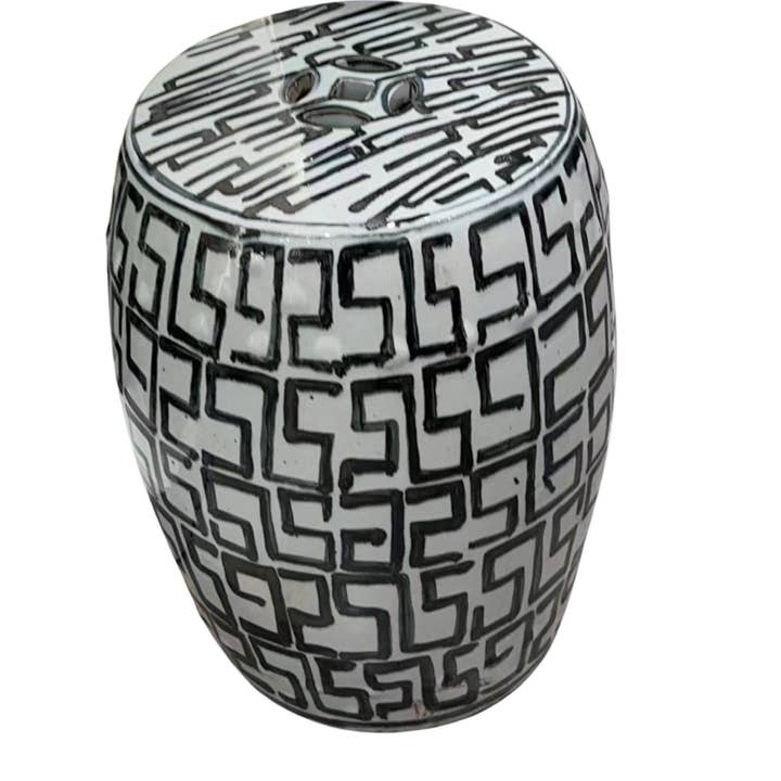 Legend Accents - Vente Tabouret - Tabouret de jardin rustique bleu Greek Key