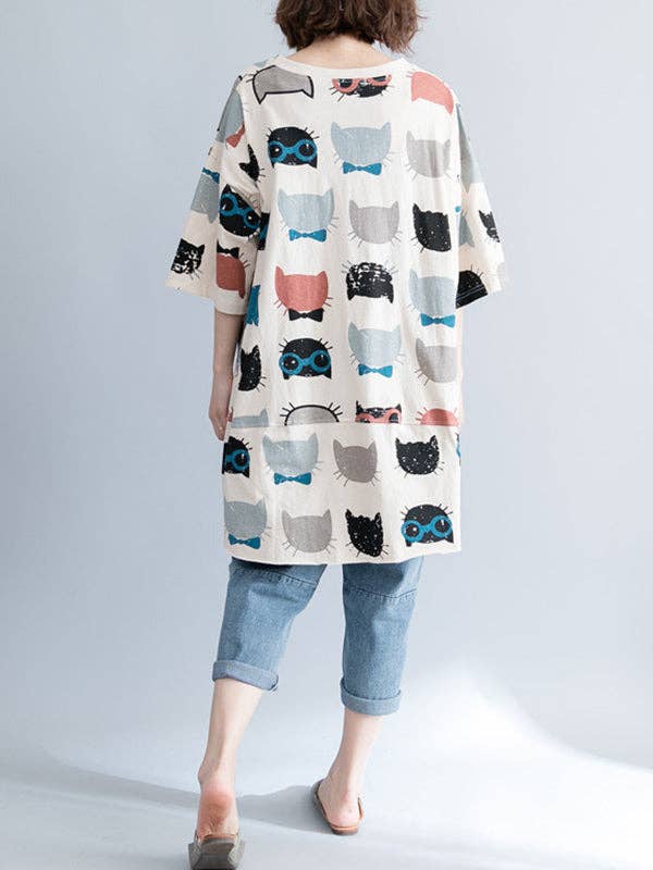 BEIGE Casual tecknad tryckt rund hals T-Shirt för wholesale på Faire6