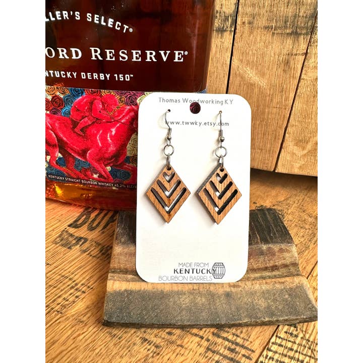 TWWKY - Wholesale Dangle Earrings - Reclaimed Kentucky Bourbon Barrel Wood Dangle Earrings