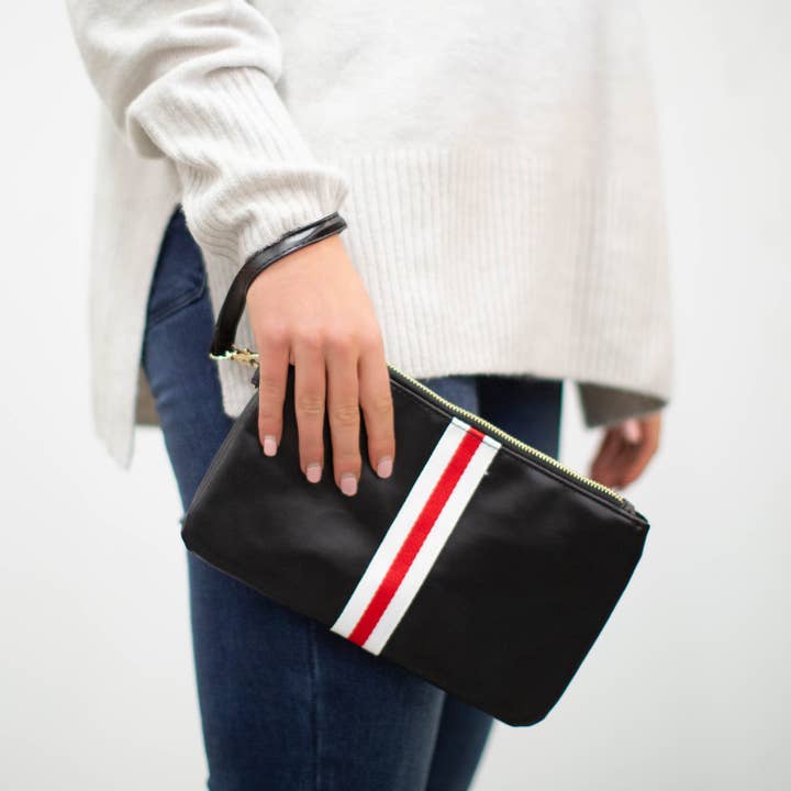 Funky Monkey Fashion - Wholesale Wristlet - $2.97 Closeout Preppy Stripe Zipper Clutch - Red/White
