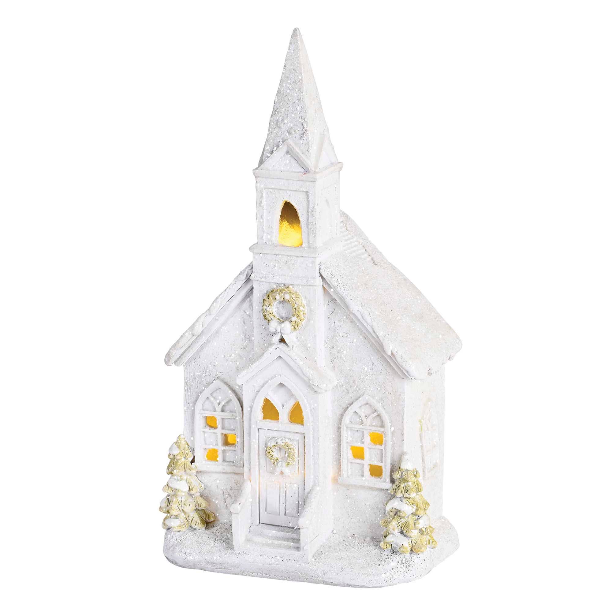 Dicksons - Wholesale Christmas Decoration - Lighted Figurine Church Snow Wreath 9.5H1