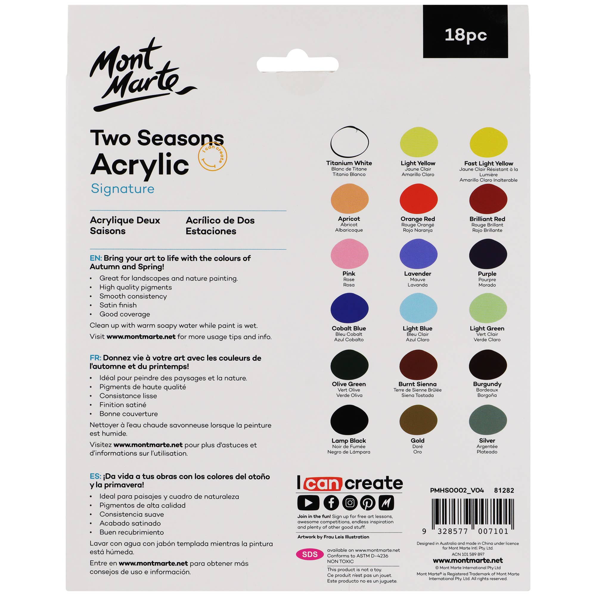 Mont Marte Usa, Inc. - Wholesale Acrylic Paint - Two Seasons Acrylic Signature 18pce x 12ml (0.4oz)1